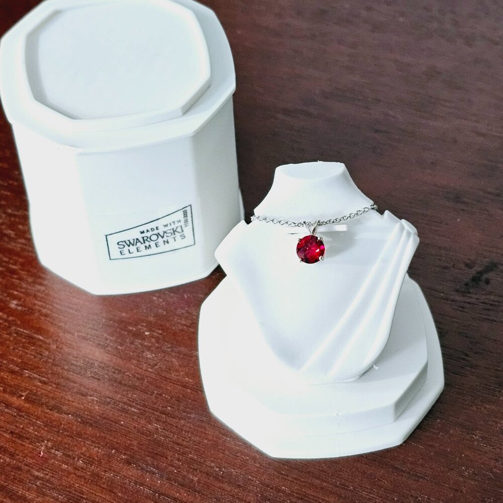 Swarovski Elements RED Crystal Solitaire July Birthstone Necklace Sculpted Gift